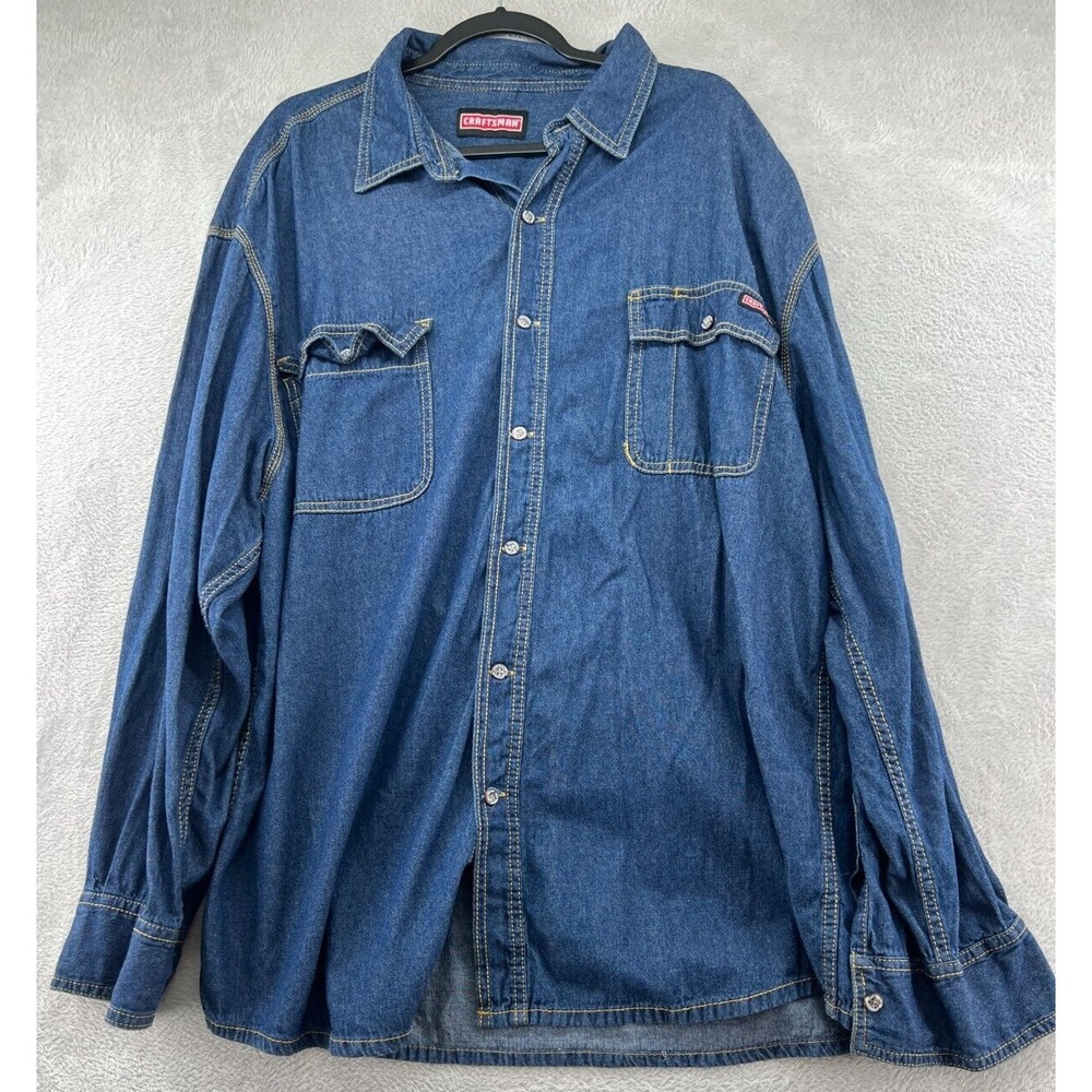 Craftsman  Work Shirt Mens XXL Blue Denim Long Sleeve Button Down 100% Cotton